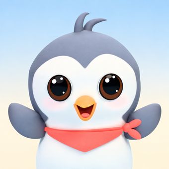 Baby Penguin, a little grey penguin with a coral bandana