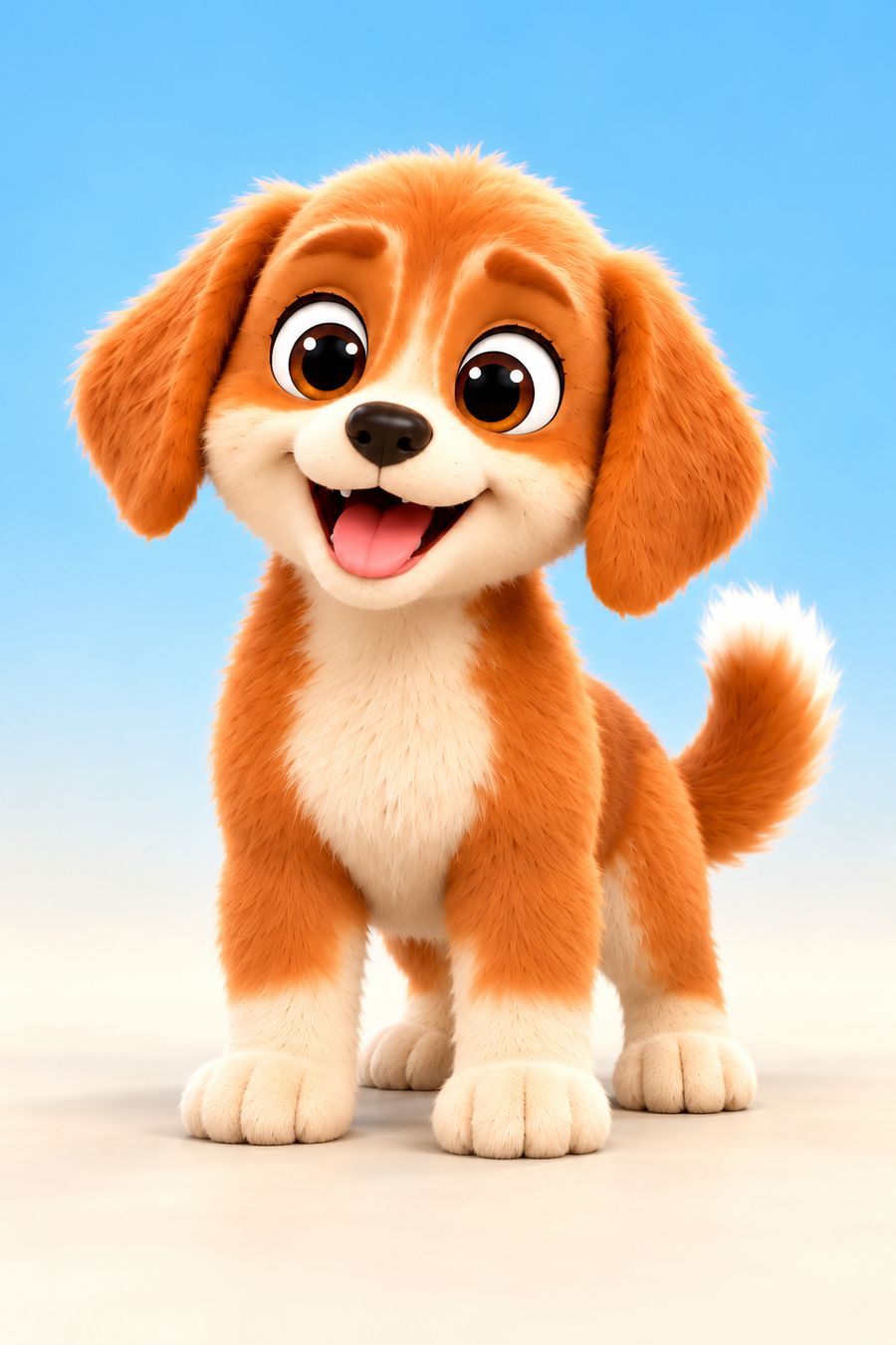 Buddy standing and smiling with his tongue out