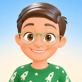 Harris, a smiling boy with brown hair and round green glasses